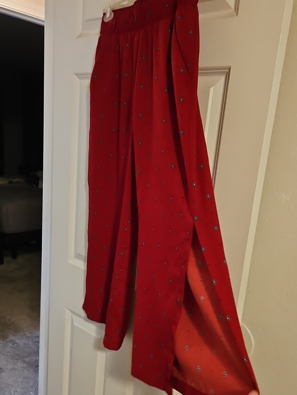 Red Split Maxi Pants with Embellished Dots